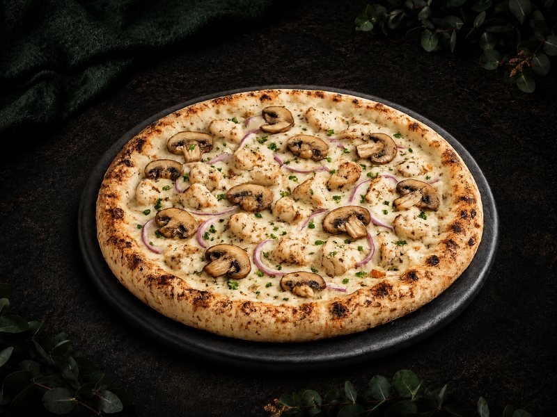 Pizza pollo e funghi